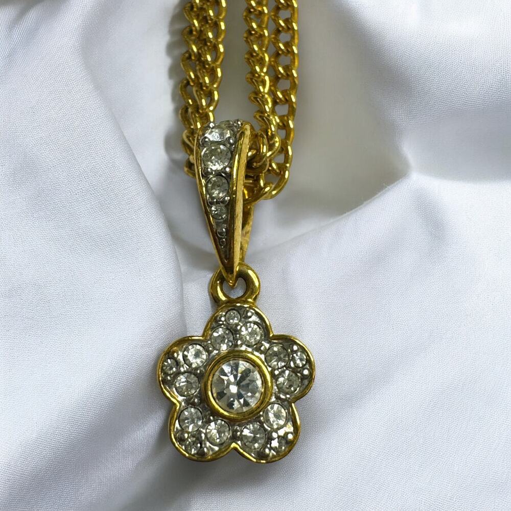 Swarovski Vintage 90s Multi Chain Crystal Flower Necklace, Gold Plated